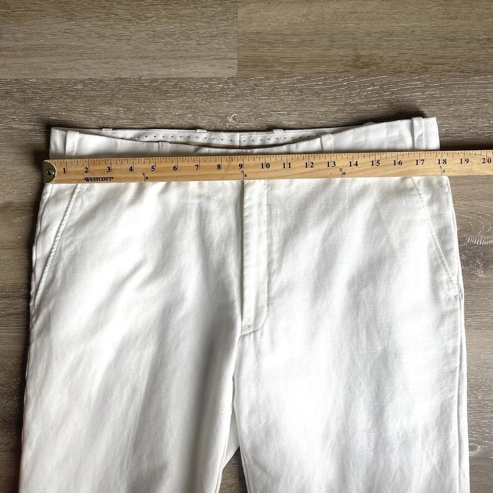 Bespoke StudioSuits Mens White Linen Dress Pants 36R Flat Front Tailored New